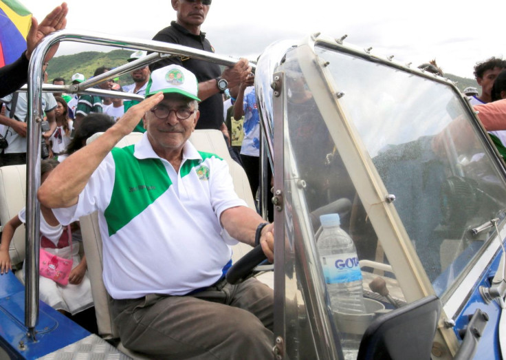 Former East Timor's leader and Nobel laureate Jose Ramos-Horta, who is the presidential candidate of East Timor, salutes during a campaign rally ahead of the country's presidential election, 20 years after its independence from Indonesia, in Dili, East Ti