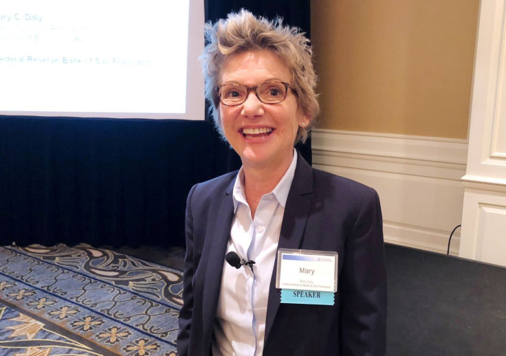 San Francisco Federal Reserve Bank chief of research Mary Daly stands near the podium before a speech at the CFA Society in San Francisco, California, U.S. July 10 2018.  