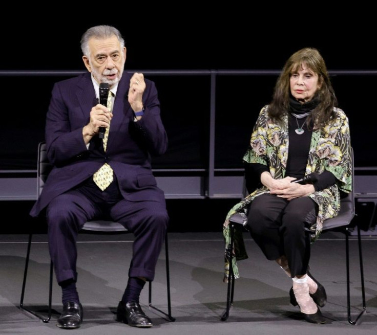 "Godfather" director Francis Ford Coppola (L) and actress Talia Shire speak onstage during a screening at the Academy Museum of Motion Pictures to honor the film's 50th anniversary