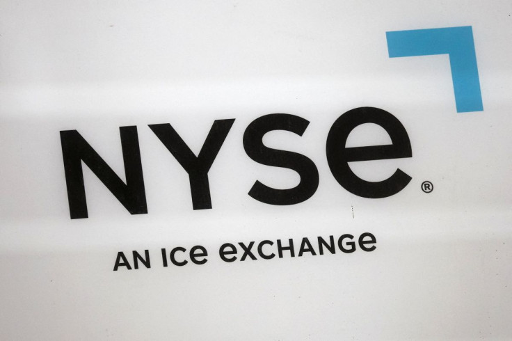 The logo for the New York Stock Exchange (NYSE) is displayed on Wall Street in New York City, U.S., March 22, 2022.  
