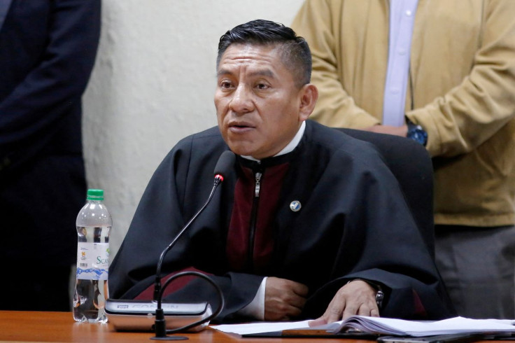 Judge Pablo Xitumul speaks during the trial of former Guatemala's Vice-President Roxana Baldetti, who was found guilty of fraud, influence trafficking and illicit association over a government contract, the first of several cases she faces in Guatemala Ci