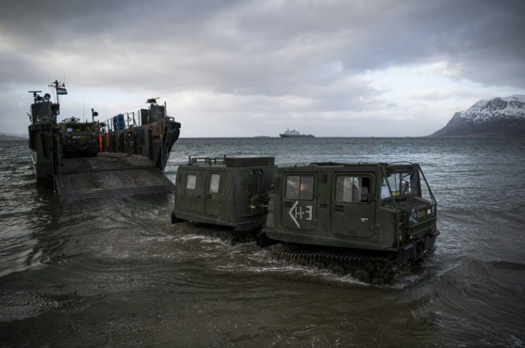 US soldiers deploy from Dutch vessels as part of the Norwegian-led NATO winter military exercise Cold Response on March 21