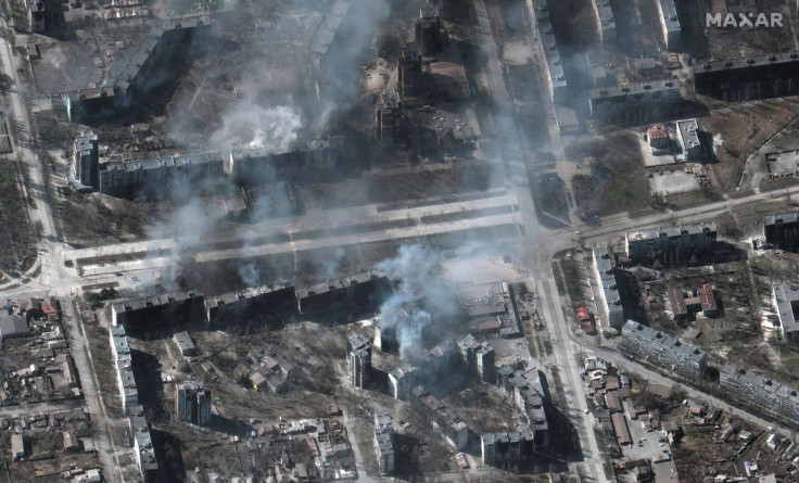 A satellite image shows buildings on fire, in Mariupol, Ukraine, March 22, 2022. Satellite image Â©2022 Maxar Technologies/Handout via REUTERS