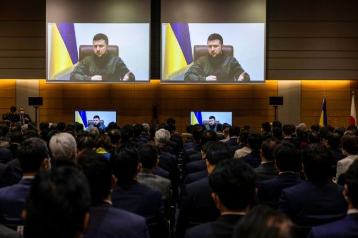 Ukrainian President Volodymyr Zelensky spoke to Japan's parliament via videolink