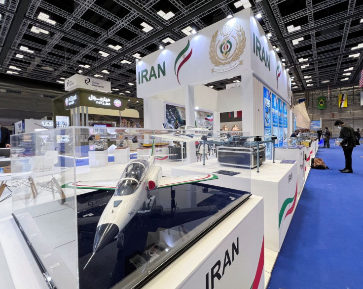 A military aircraft model is displayed at the IRGC booth at the Doha International Maritime Defense Exhibition and Conference (DIMDEX) in Doha, Qatar March 22, 2022.
