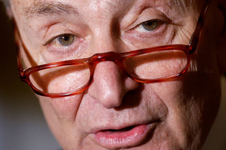 U.S. Senate Majority Leader Chuck Schumer (D-NY) speaks to reporters after the weekly Senate party caucus policy luncheons at the U.S. Capitol in Washington, U.S. March 22, 2022.  