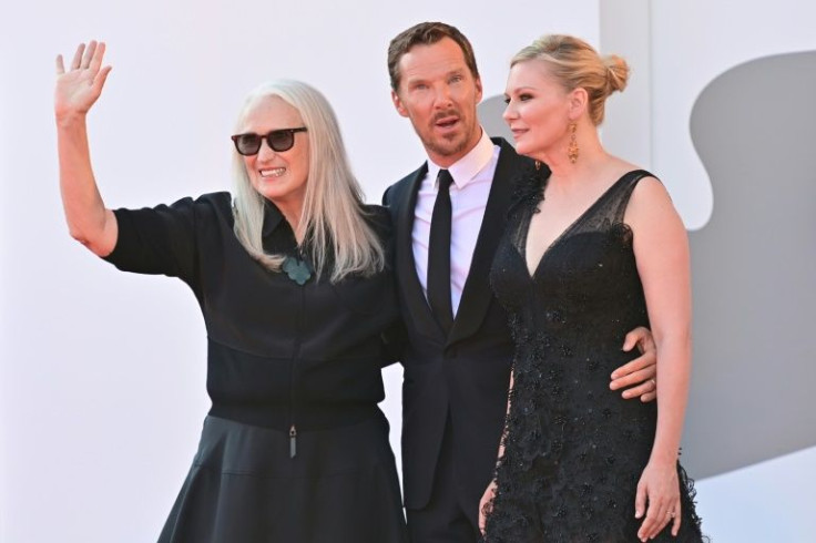 "The Power of the Dog" directed by Jane Campion (L) earned the most Oscar nominations with 12, including nods for actor Benedict Cumberbatch (C) and actress Kirsten Dunst (R)