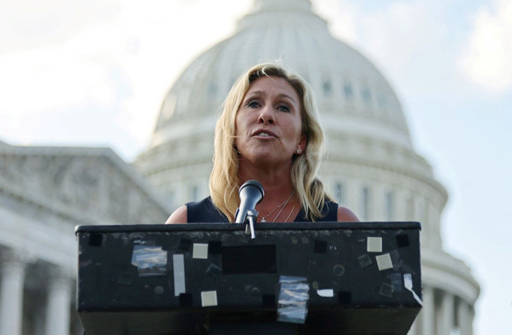 Representative Marjorie Taylor Greene (R-GA) holds a press conference outside the U.S. Capitol following a private visit to the Holocaust Museum, to express contrition for previous remarks about Jewish people, in Washington, U.S. June 14, 2021. 