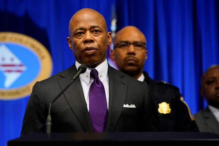 New York City Mayor Eric Adams speaks during a news conference about recent shootings of homeless people in both New York and Washington, at the John A. Wilson Building in Washington, U.S., March 14, 2022. 