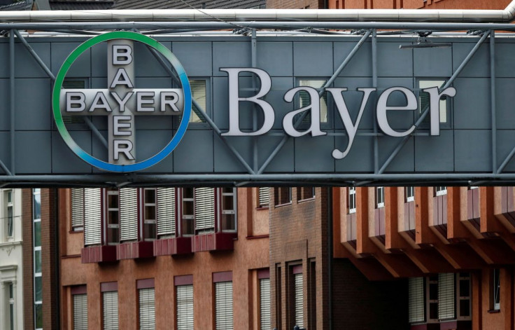 A bridge is decorated with the logo of a Bayer AG, a German pharmaceutical and chemical maker in Wuppertal, Germany August 9, 2019. 