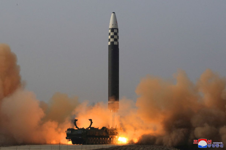 General view during the test firing of what state media report is a North Korean "new type" of intercontinental ballistic missile (ICBM) in this undated photo released on March 24, 2022 by North Korea's Korean Central News Agency (KCNA). KCNA via REUTERS 