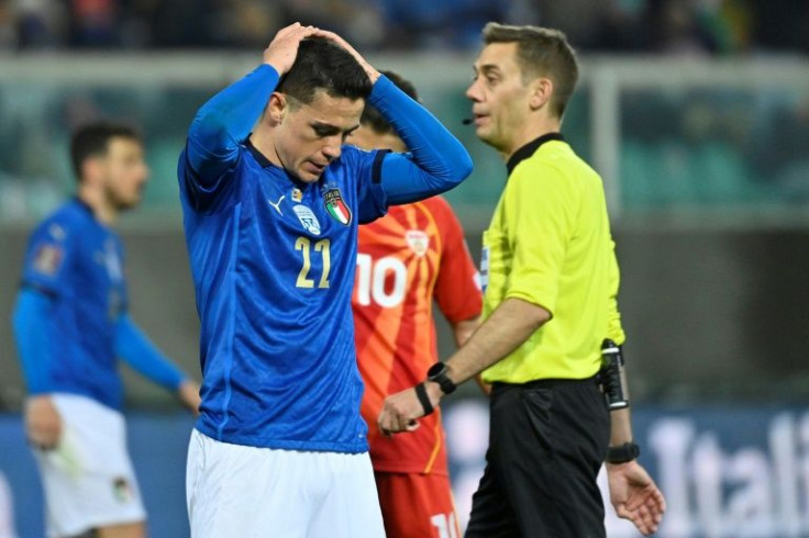 Giacomo Raspadori reacts after Italy's shock defeat at home to North Macedonia
