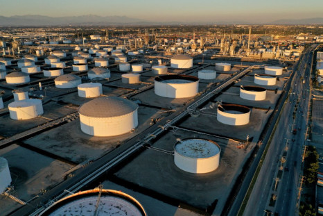Storage tanks are seen at Marathon Petroleum's Los Angeles Refinery, which processes domestic & imported crude oil into California Air Resources Board (CARB), gasoline, diesel fuel, and other petroleum products, in Carson, California, U.S., March 11, 2022
