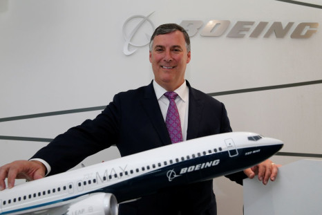 Boeing Commercial Airplanes President Kevin McAllister poses with a model of 737 MAX 10, during the 52nd Paris Air Show at Le Bourget Airport near Paris, France June 20, 2017. 