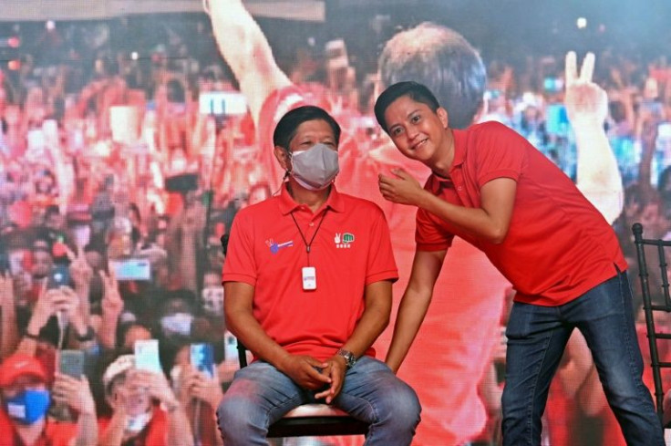 Ferdinand Marcos Junior (left) said he was "very proud" of his son (right), but denied the family was a dynasty