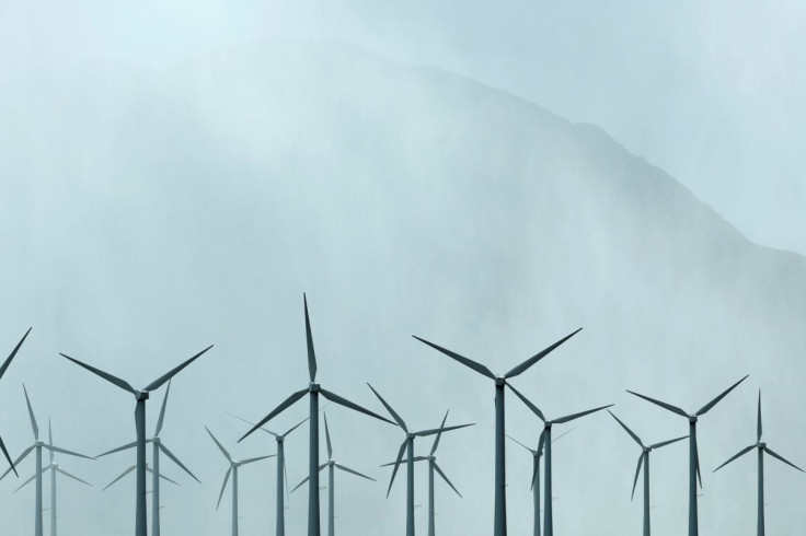 Wind turbines spin during a winter storm near Palm Springs, California, U.S., March 10, 2021.