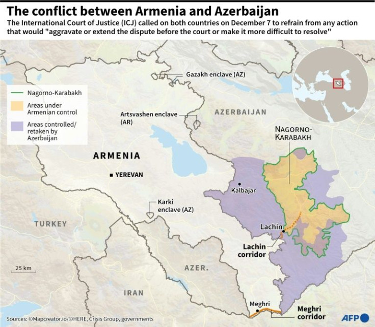Map of Armenia and territories controlled by Armenia and Azerbaijan since the war between the two states in 2020