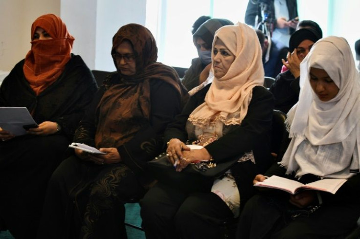 The women's activists presented a statement issued by four women's rights groups at a press conference in Kabul