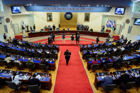 A view shows members of El Salvador deputies during an extraordinary session of Congress where the Assembly issued the exceptional regime, after the crime wave that left a high number of people murdered in the last two days in the country, in San Salvador