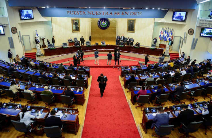 A view shows members of El Salvador deputies during an extraordinary session of Congress where the Assembly issued the exceptional regime, after the crime wave that left a high number of people murdered in the last two days in the country, in San Salvador