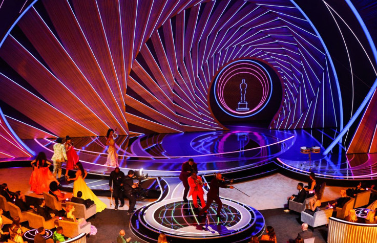 Adassa, Stephanie Beatriz, Mauro Castillo, Carolina Gaitan and Diane Guerrero, Becky G and Luis Fonsi perform the song "We Don't Talk About Bruno" from the animated film "Encanto" during the 94th Academy Awards in Hollywood, Los Angeles, California, U.S.,