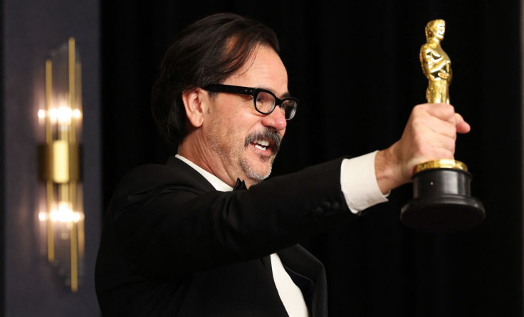 Joe Walker poses with the Oscar for Best Film Editing for "Dune" in the photo room during the 94th Academy Awards in Hollywood, Los Angeles, California, U.S., March 27, 2022.  
