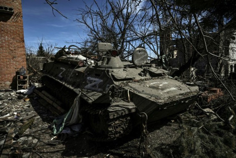 An abandoned Russian armoured vehicle in Mala Rogan, east of Kharkiv, after Ukrainian troops retook the village