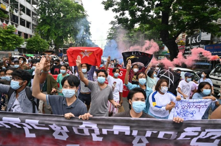 Images of young people in Myanmar flashing a three-finger salute spread quickly on Facebook