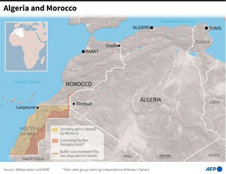 Map of northern Africa locating Algeria and Morocco.