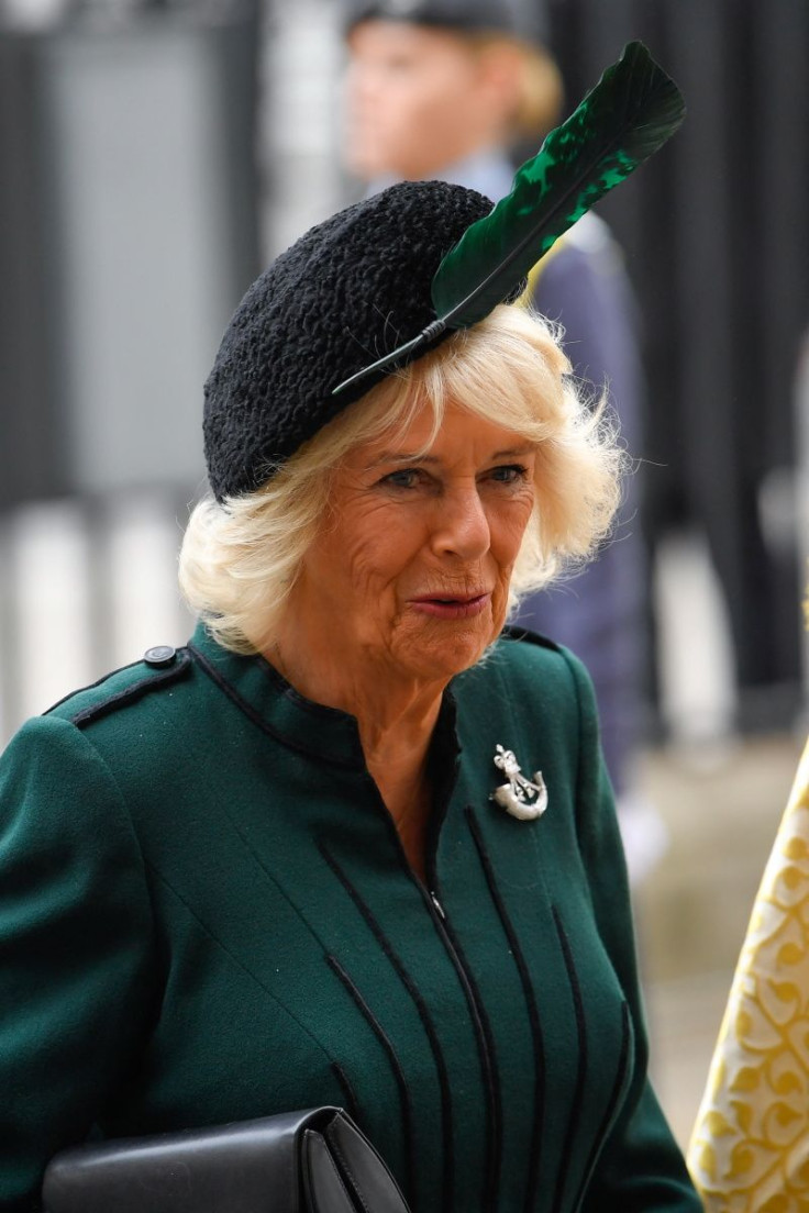 Britain's Camilla, Duchess of Cornwall arrives at a service of thanksgiving for late Prince Philip, Duke of Edinburgh, at Westminster Abbey in London, Britain, March 29, 2022. 
