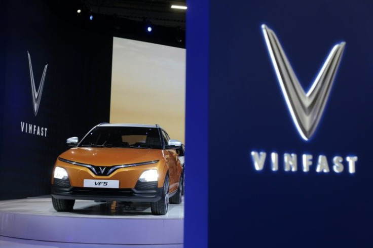 A VinFast VF 5 electric vehicle is displayed at the CES electronics convention on January 5, 2022 in Las Vegas, Nevada