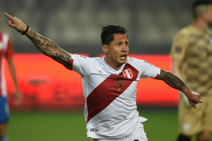 Peru's Gianluca Lapadula celebrates after scoring against Paraguay during their South American World Cup qualification match in Lima
