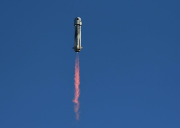 The New Shepard suborbital rocket blasted off from the company's Launch Site One base in west Texas at 8:58 am local time (1358 GMT) with six crew