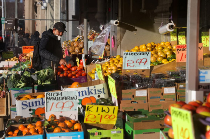 Prices of fruit and vegetables are on display in a store in Brooklyn, New York City, U.S., March 29, 2022. 