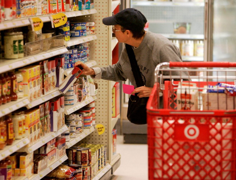 A shopper looks at grocery items at a Target store in Los Angeles