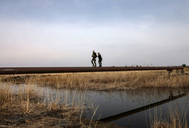 The wobbly gas pipe is some 50 metres (150 feet) long and sits three metres above a wide stream