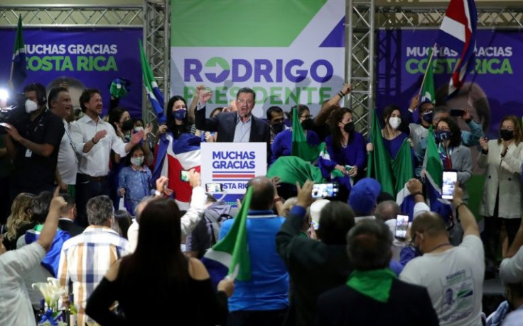 Costa Rican presidential candidate for the Social Democratic Progress party Rodrigo Chaves, speaks at his campaign headquarters after the polls closed in San Jose, Costa Rica, February 6, 2022