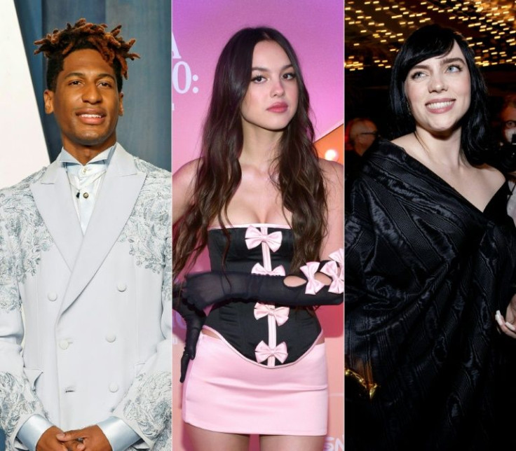 Jon Batiste (L), Olivia Rodrigo (C) and Billie Eilish (R) are among the most nominated artists at the 2022 Grammys
