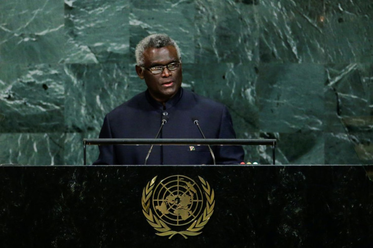 Solomon Islands Prime Minister Manasseh Sogavare addresses the 72nd United Nations General Assembly at U.N. headquarters in New York, U.S., September 22, 2017.