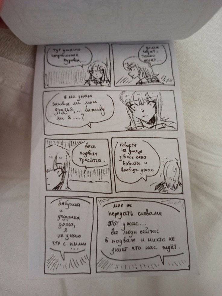 An undated handout picture shows comic illustrations drawn by Karina Ivashchenko, 14, as a way to channel her fear and overcome war trauma, amid Russia's invasion of the country, in Mariupol, Ukraine obtained by Reuters on March 31, 2022. The story reads