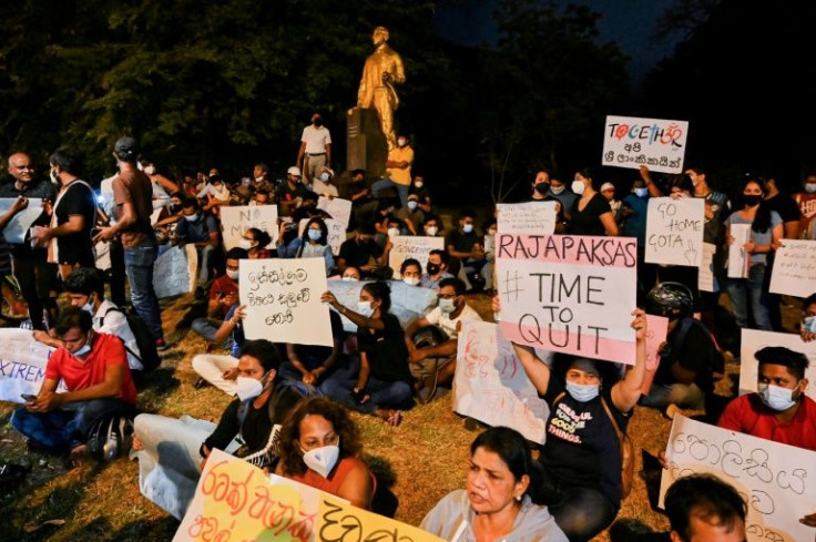 Protestors demonstrate against a surge in prices and shortage of fuel and other essential commodities in Colombo, the capital of Sri Lanka, on April 1, 2022