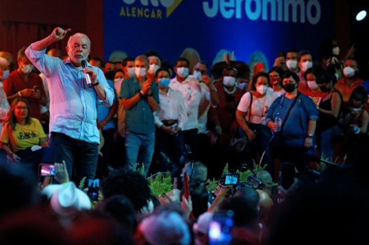 Former Brazilian President (2002-2011) Luiz Inacio Lula da Silva speaks during the campaign launch of Jeronimo Rodrigues, candidate for Governor of Bahia state for the WorkersÂ´Party (PT), in Salvador, Bahia, Brazil, on March 31, 2022.