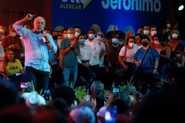Former Brazilian President (2002-2011) Luiz Inacio Lula da Silva speaks during the campaign launch of Jeronimo Rodrigues, candidate for Governor of Bahia state for the Workers´Party (PT), in Salvador, Bahia, Brazil, on March 31, 2022.