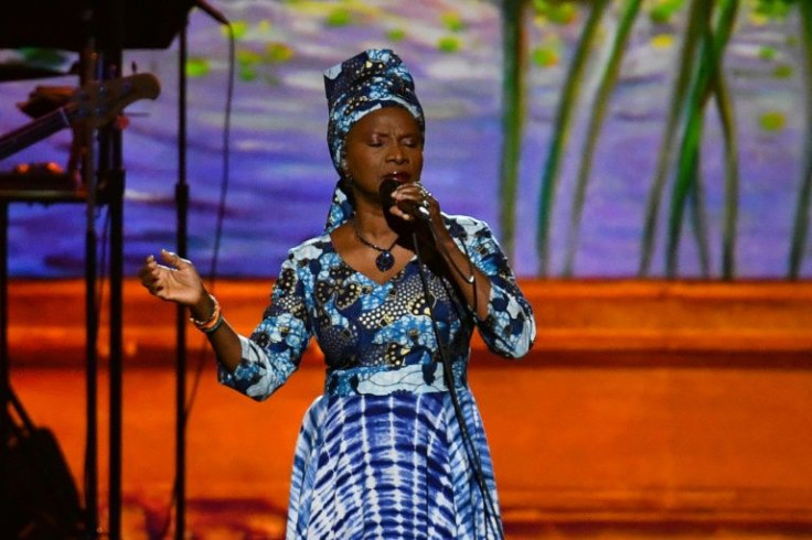 Angelique Kidjo, who is up for three Grammys at the 2022 ceremony, performs "If" on stage during the 2022 MusiCares Person of the Year gala honoring Joni Mitchell