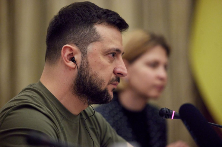 Ukraine's President Volodymyr Zelenskiy attends a meeting with European Parliament President Roberta Metsola (not pictured), as Russia's attack on Ukraine continues, in Kyiv, Ukraine April 1, 2022. Ukrainian Presidential Press Service/Handout via REUTERS 