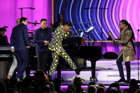 Musician Jon Batiste accepts the Grammy for Best Music Video for Freedom, at the 64th Annual Grammy Awards Premiere ceremony in Las Vegas, Nevada, U.S. April 3, 2022. 