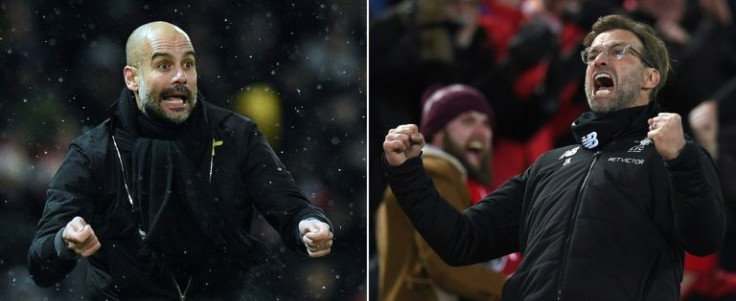 Manchester City's Pep Guardiola (left)and Liverpool boss Jurgen Klopp (right) are going head-to-head for multiple trophies
