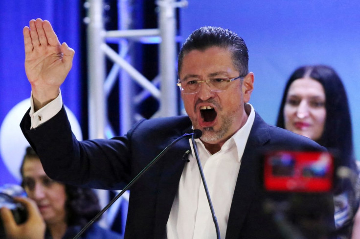 Rodrigo Chaves speaks to supporters after winning Costa Rica's run-off presidential election against former President Jose Maria Figueres, in San Jose, Costa Rica April 3, 2022.