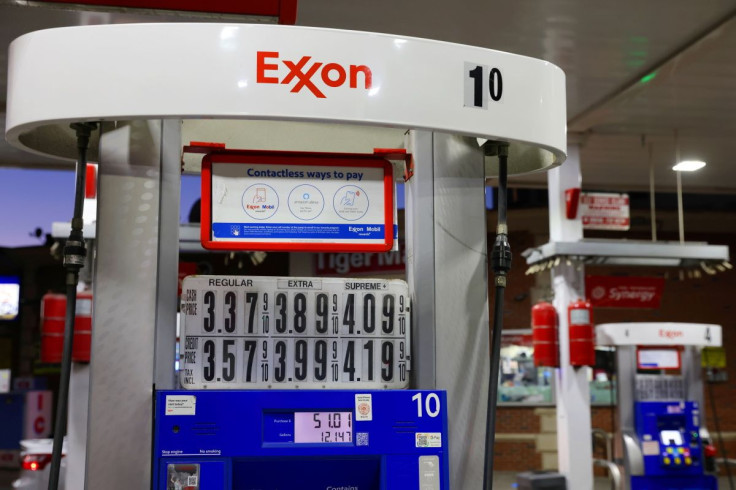 Signage is seen on a gasoline pump at an Exxon gas station in Brooklyn, New York City, U.S., November 23, 2021.