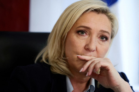 Marine Le Pen, leader of French far-right National Rally (Rassemblement National) party and candidate for the 2022 French presidential election, attends an interview with Reuters at her campaign headquarters in Paris, France, March 29, 2022. 